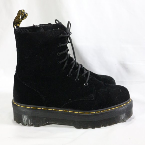 DR MARTEN'S Jadon Black Velvet Platform Zip/Lace Up Boots 12 US Wmn 11 US Men - Picture 6 of 14
